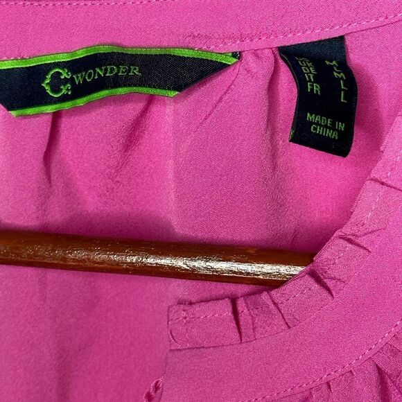 C. Wonder Flutter Sleeve Scarf Top with Tassels Vibrant Pink Size Medium - Picture 3 of 8